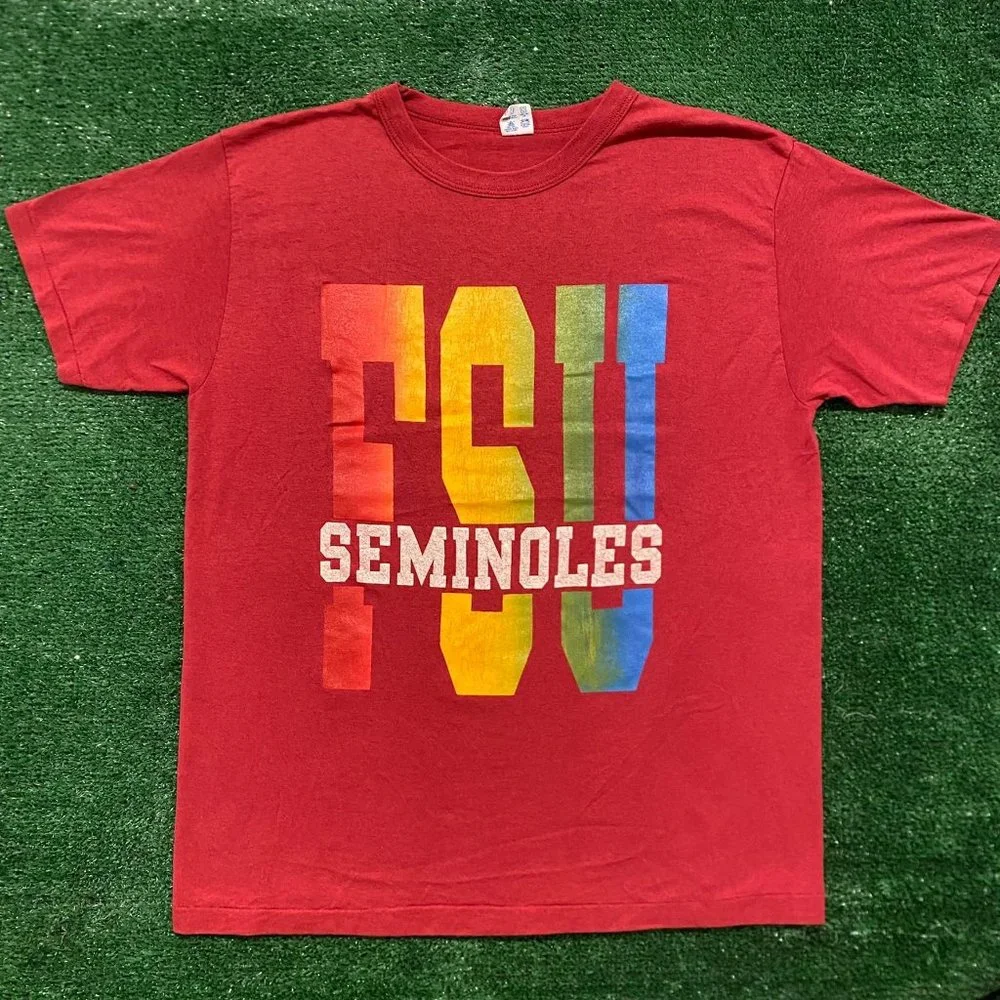 Vintage 80s Florida State Seminoles T-Shirt Dark Red XL Single Stitch Colorful - Picture 1 of 5